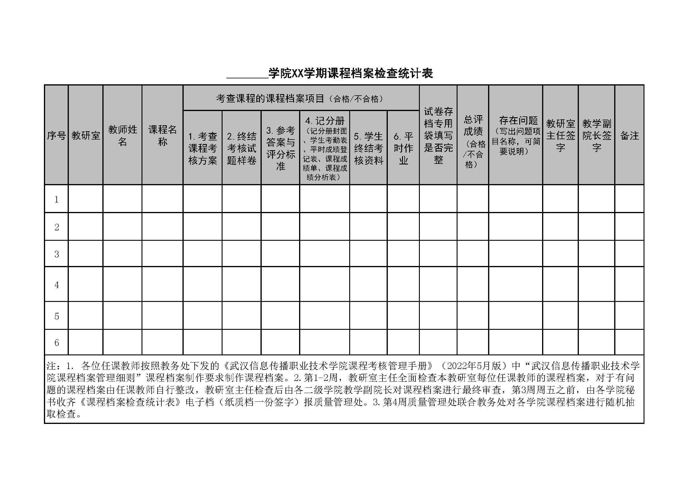 考查課程檔案檢查統(tǒng)計表