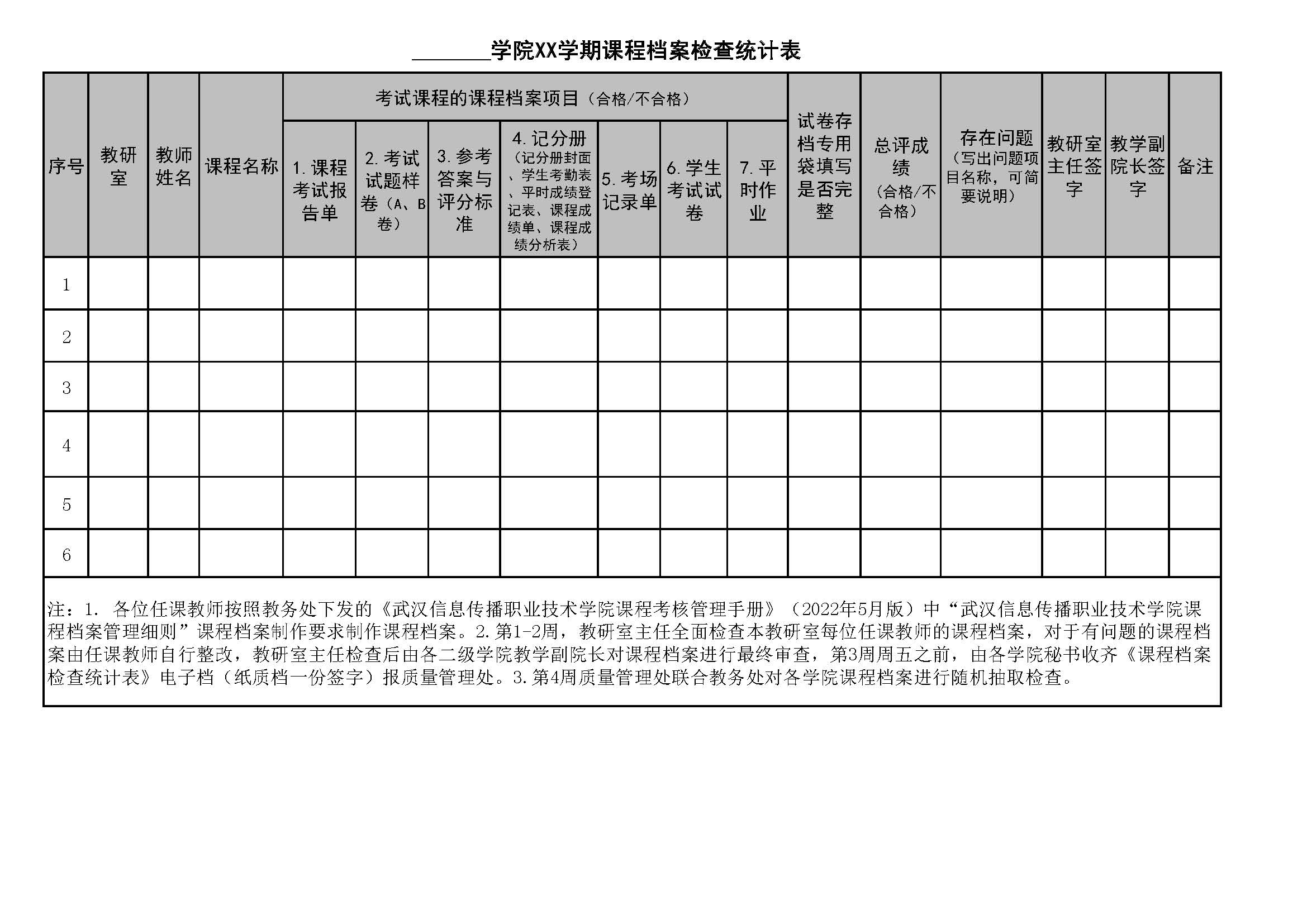 考試課程檔案檢查統(tǒng)計(jì)表